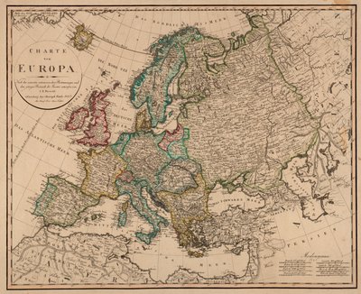 De kaart is uitgegeven in Neurenberg, bij Christoph Fembo (1823) en toont Europa door I. N. Diewald